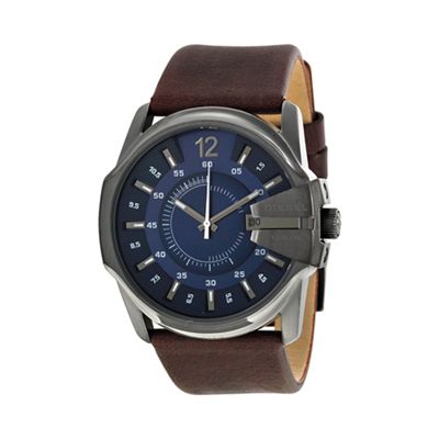 Men's 'Master Chief' blue dial brown leather strap watch dz1618